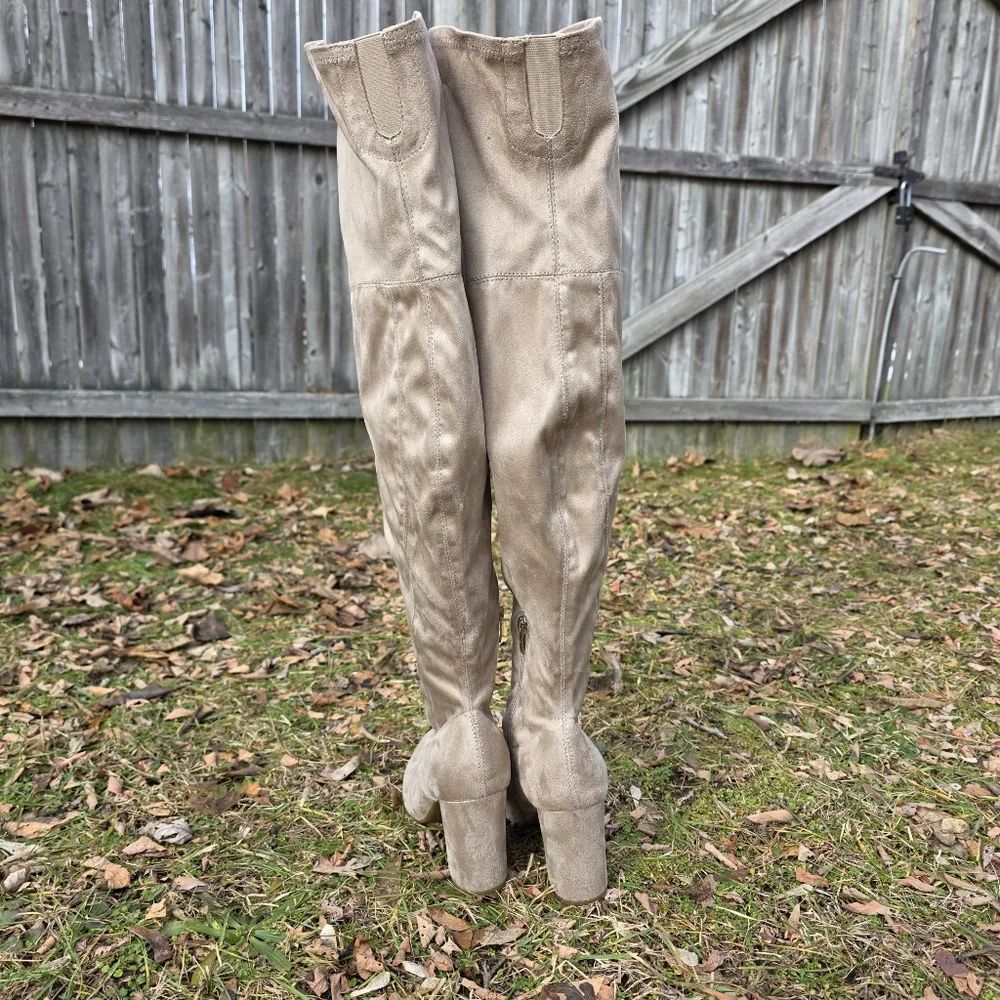 Marc Fisher Over the Knee Boots High Heel Size 9.5 Dark Natural Faux Suede